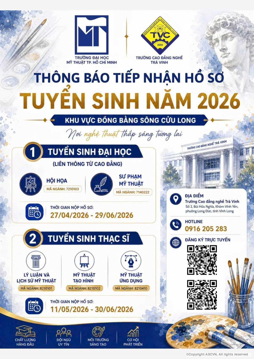 Thông báo nhận hồ sơ tuyển sinh khối ngành mỹ thuật năm 2026